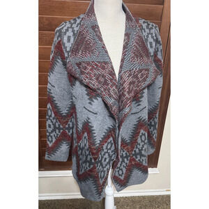 Eleven Star Soft Knit Cardigan Sweater Grey Aztec Blanket open front sz M